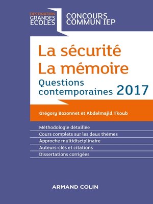 cover image of La sécurité. La mémoire. Question contemporaine 2017